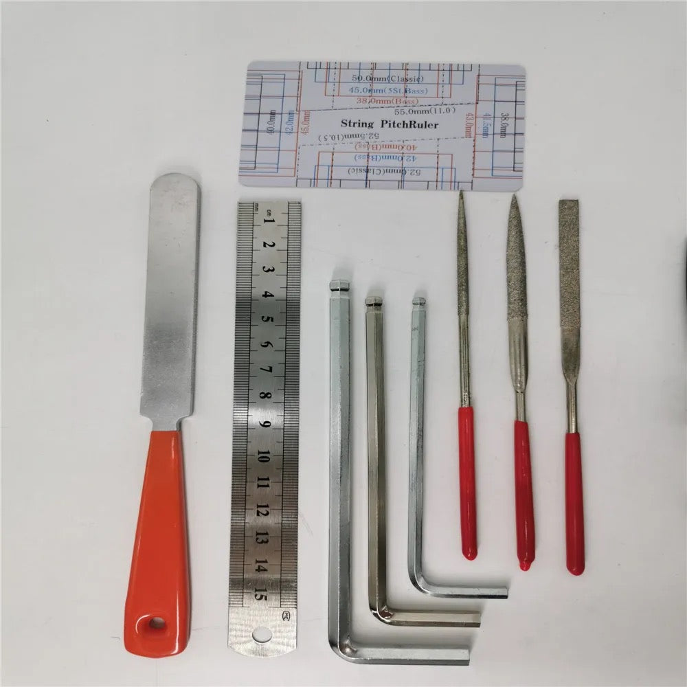 Guitar Repair Tool Kit Wire Pliers,Fingerboard Protector,Hex Wrenches,Files,String Ruler Action Ruler,Spanner Wrench, etc. for Guitar Ukulele Bass Mandolin Banjo