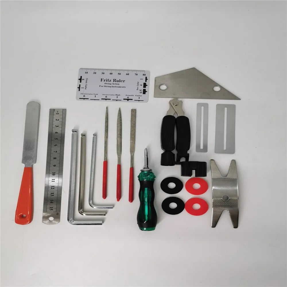 Guitar Repair Tool Kit Wire Pliers,Fingerboard Protector,Hex Wrenches,Files,String Ruler Action Ruler,Spanner Wrench, etc. for Guitar Ukulele Bass Mandolin Banjo