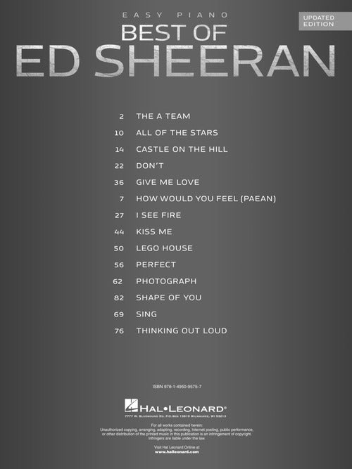 Best of Ed Sheeran for Easy Piano Updated Edition - Kalena