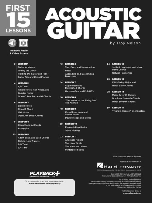 First 15 Lessons – Acoustic Guitar A Beginner's Guide, Featuring Step-By-Step Lessons with Audio, Video, and Popular Songs! - Kalena