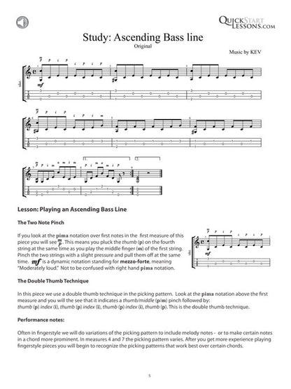 Kev's QuickStart for Fingerstyle Ukulele – Volume 2 For Soprano, Concert or Tenor Ukuleles in Standard C Tuning (High G)