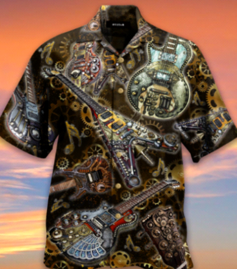 Kalena Metal Guitar  Musical Instrument Aloha Tropical Hawaiian Shirt Clearance