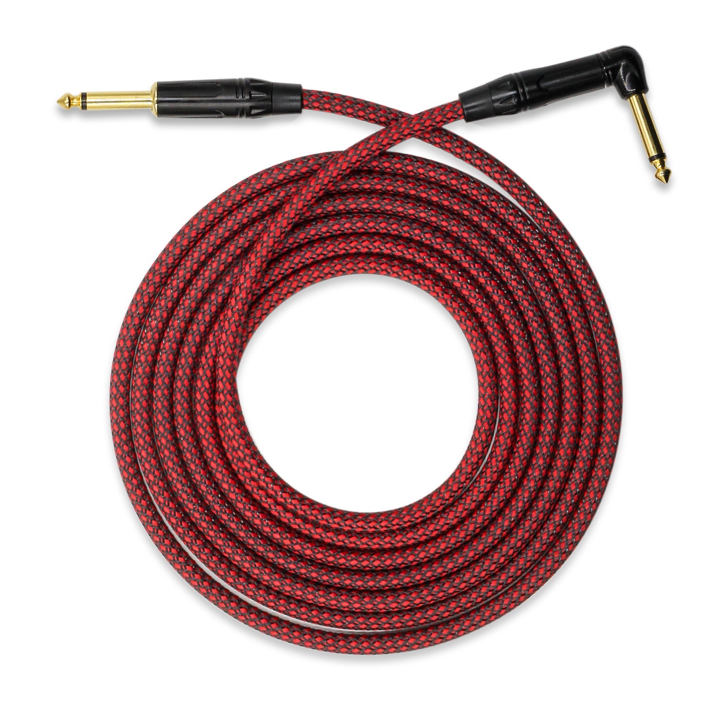 Kalena Gold-plated TS 1/4" shielded cable with one L and one straight connector and aluminum cover - Kalena Instruments