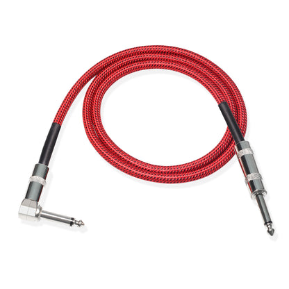 Kalena Silver-plated TS 1/4" shielded cable with one L and one straight connector - Kalena Instruments / Red & Black woven