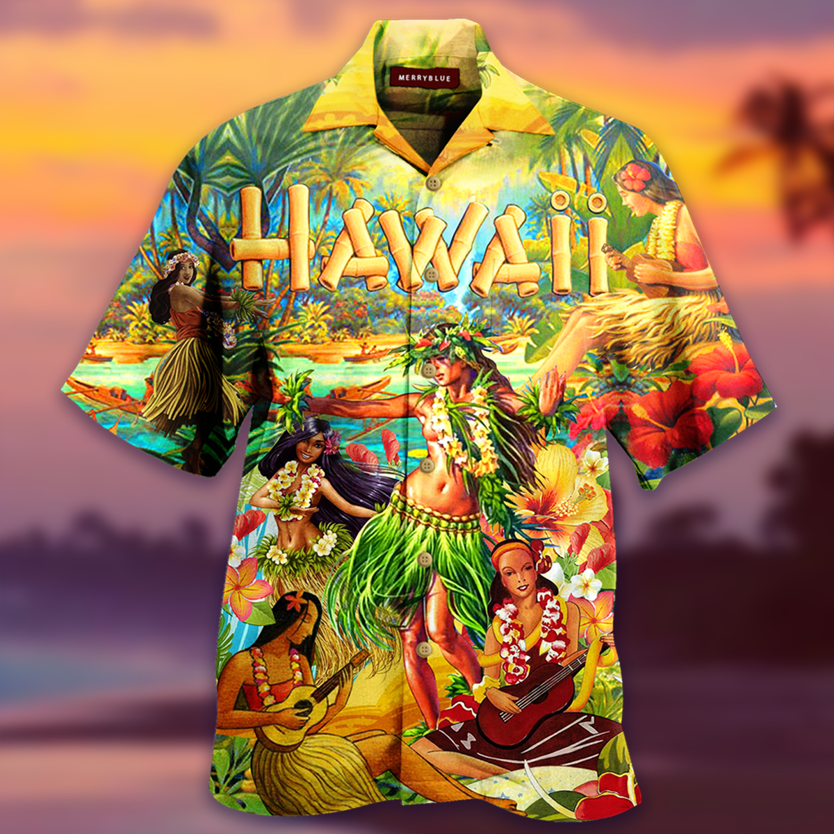 Kalena Hawaii Musical Instrument Aloha Tropical Hawaiian Shirt Clearance