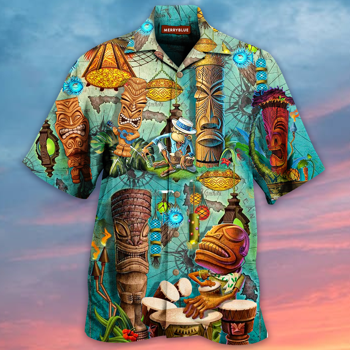 Kalena  Tiki KID Musical Instrument Aloha Tropical Hawaiian Shirt Clearance