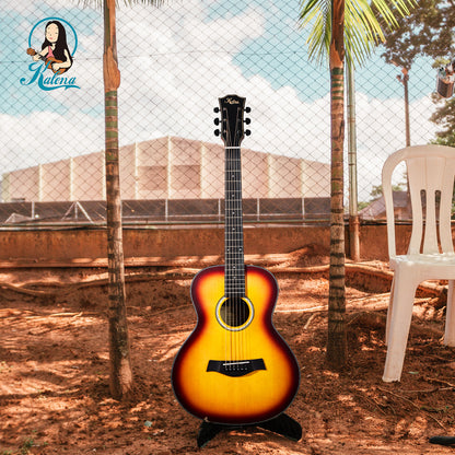 Kalena KG-418 sunburst Solid Spruce Top and walnut 36 inch Mini Acoustic Guitar Complete Set