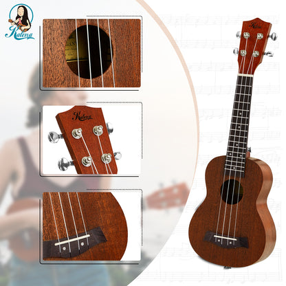 Kalena LM series Soprano Ukulele Traditional Edition Warm Mahogany Complete Set: Strings, Picks, Strap, Digital Tuner, Padded Case, Starter Guide