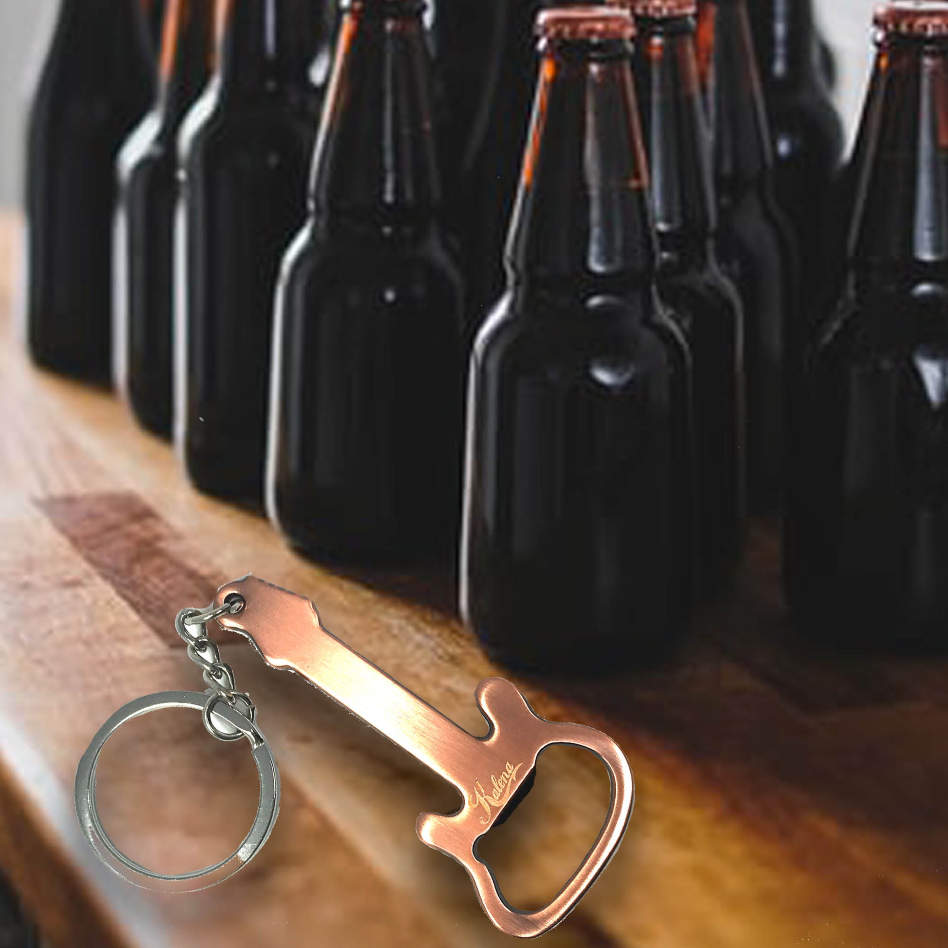 Beer Bottle Opener Guitar Keychain Creative Key Ring Kitchen Accessories - Kalena Instruments / Copper