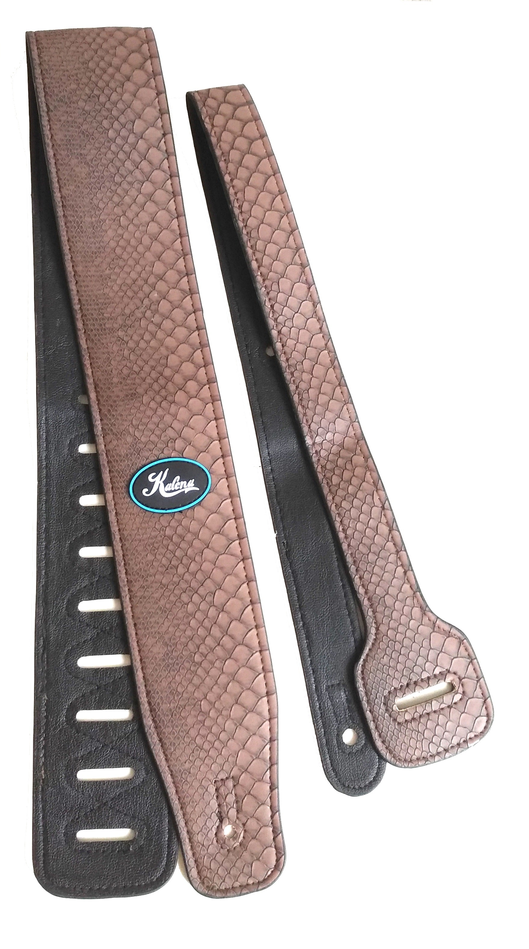 Kalena 2 Pin Snake Guitar Strap 2 Piece Style (PU+MICROFIBER LEATHER) - Kalena Instruments / Coffee Snake