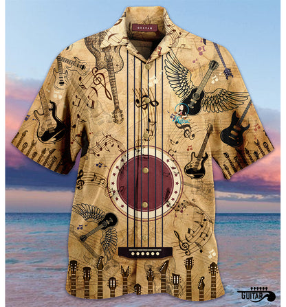 Kalena guitar note Musical Instrument Aloha Tropical Hawaiian Shirt Clearance