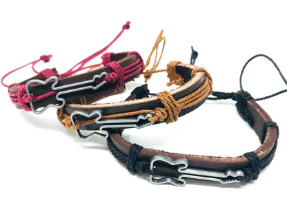 Alloy Guitar Pattern Leather Drawstring Rope Bracelet - Kalena