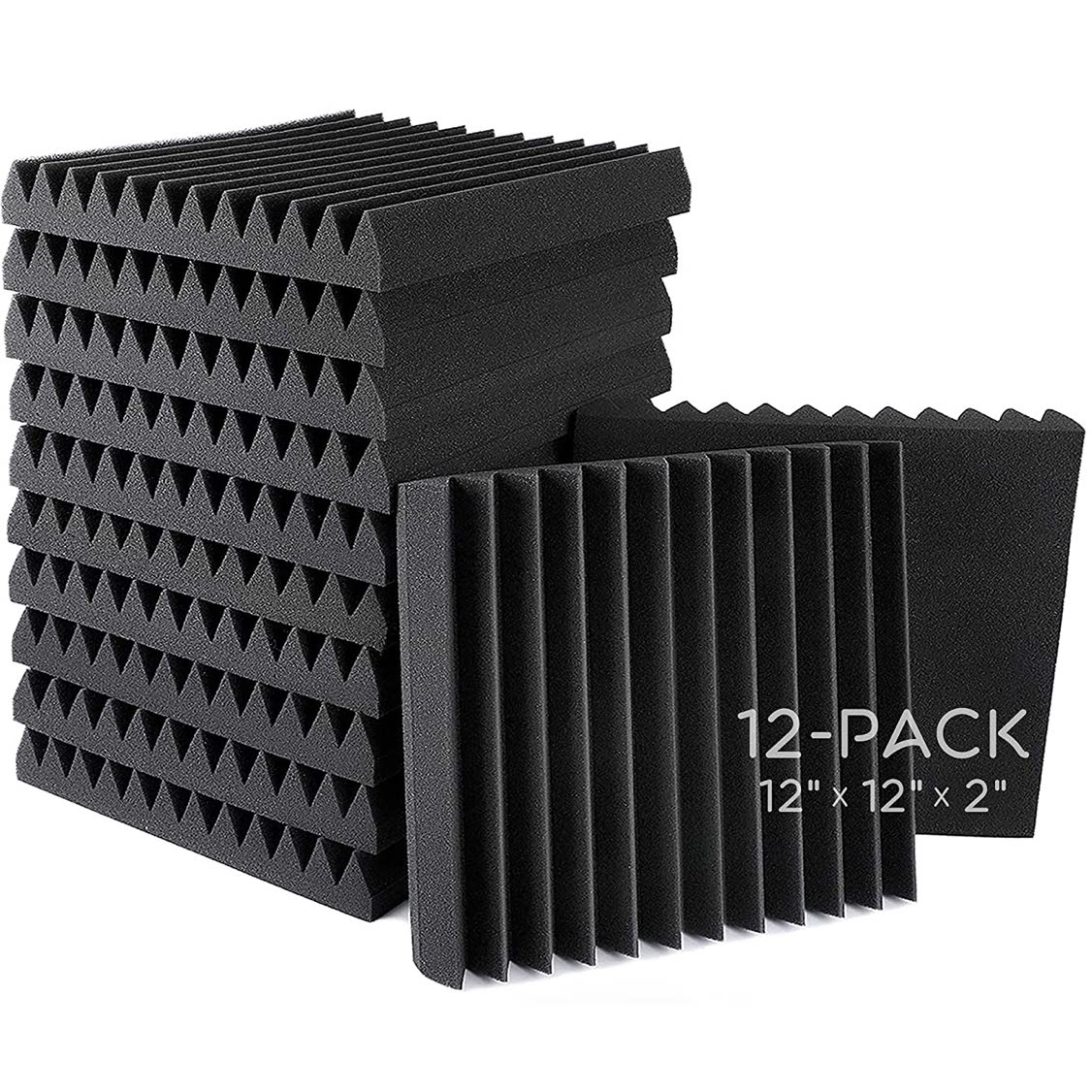 Acoustic Panels, 2" X 12" X 12" Acoustic Foam Panels, Studio Wedge Tiles, Sound Panels wedges 12 Pack, Black - Kalena