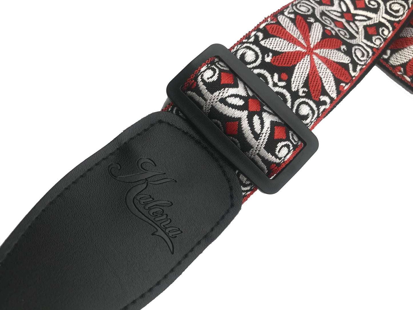 Kalena 2 Pin Acoustic Guitar Strap Buckle Style Embroidery Flower (jacquard band+nylon+real leather) - Kalena Instruments / Red