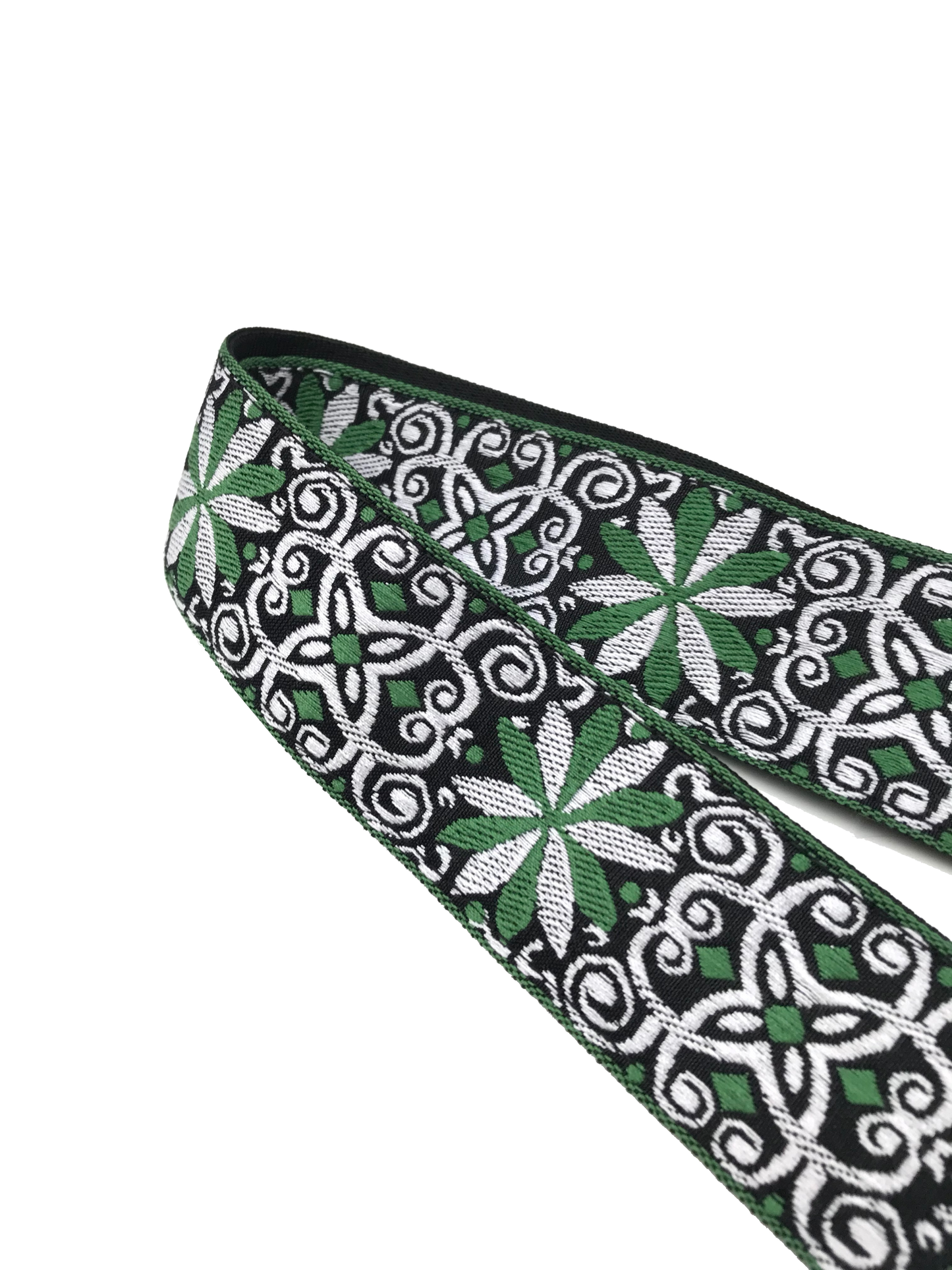 Kalena 2 Pin Acoustic Guitar Strap Buckle Style Embroidery Flower (jacquard band+nylon+real leather) - Kalena Instruments / Green