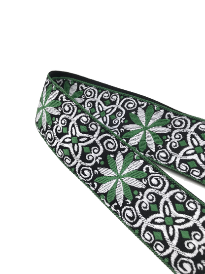 Kalena 2 Pin Acoustic Guitar Strap Buckle Style Embroidery Flower (jacquard band+nylon+real leather) - Kalena Instruments / Green