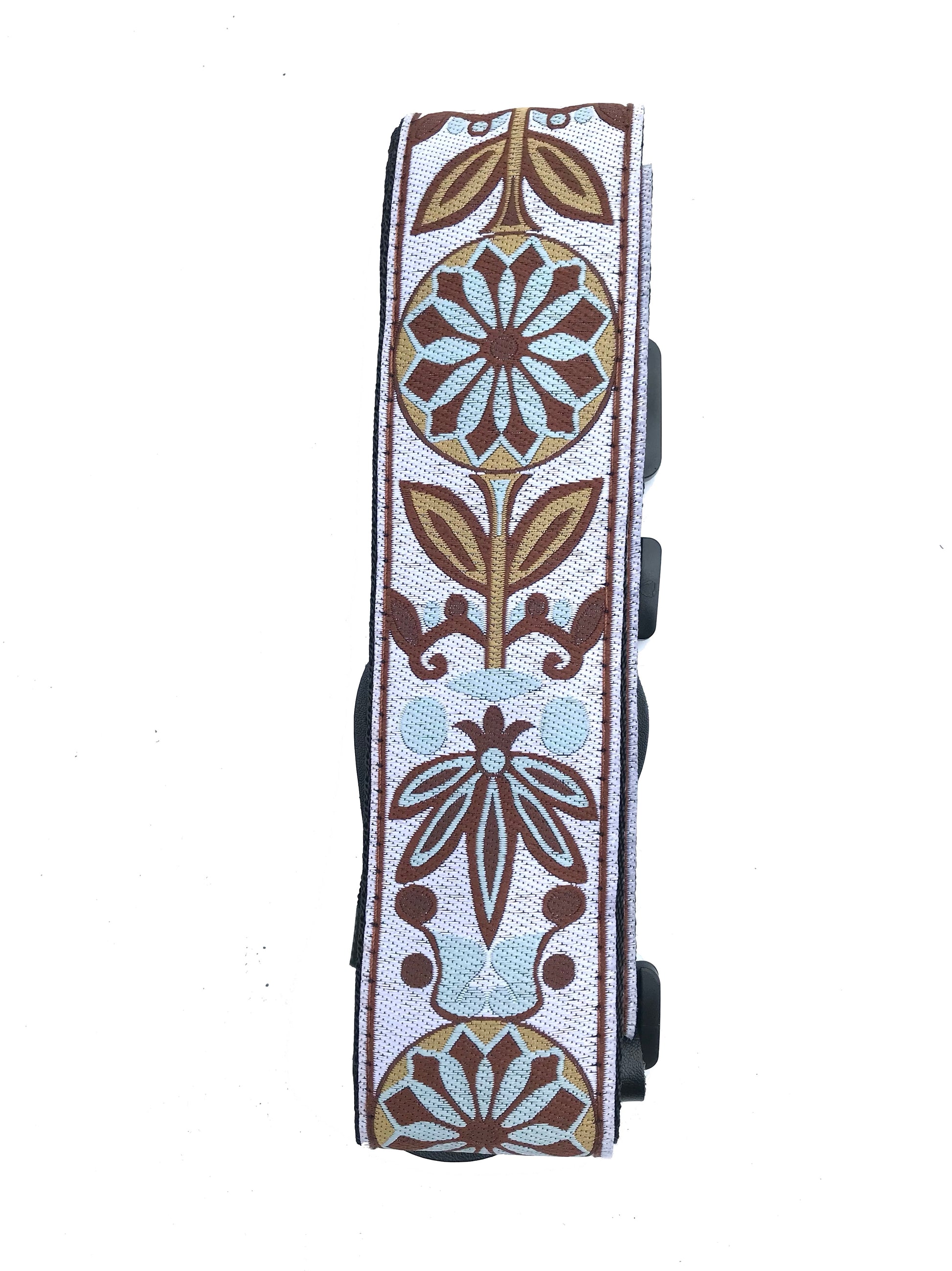 Kalena 2 Pin Guitar Strap Buckle Style Silver Flower (jacquard band+nylon+real leather) - Kalena Instruments