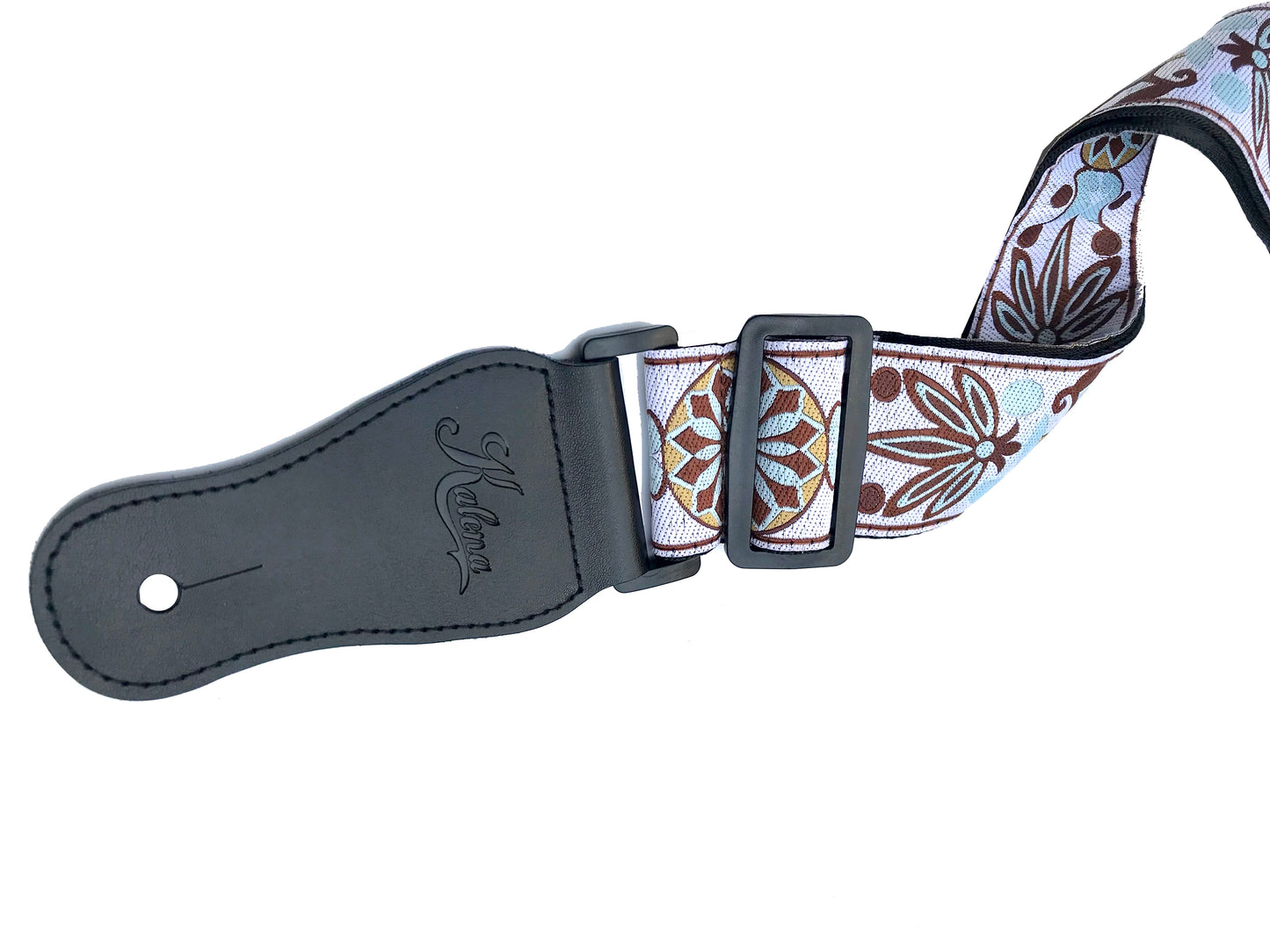 Kalena 2 Pin Guitar Strap Buckle Style Silver Flower (jacquard band+nylon+real leather) - Kalena Instruments