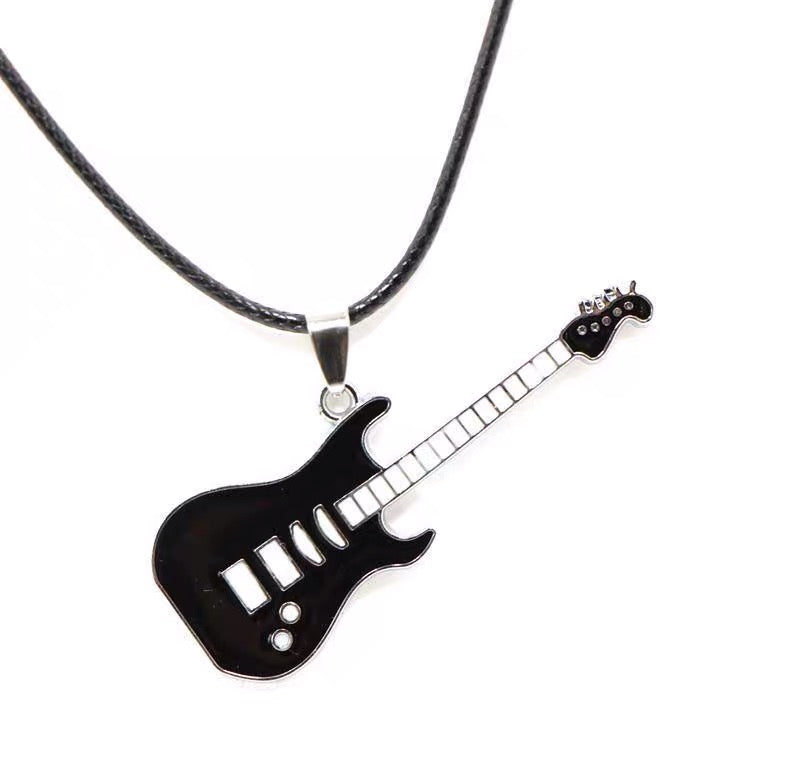 Kalena Guitar Necklace in Stainless Steel, Guitar Player Gift - Kalena Instruments / Black Guitar