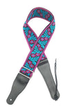 Kalena 2 Pin Guitar Strap Buckle Style Blue and Purple Flowers (jacquard band+nylon+real leather) - Kalena Instruments