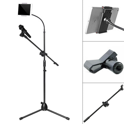 Microphone Stand Mic Boom Stand with 1 Mic Clip and one iPhone clip, Height Adjustable Tripod