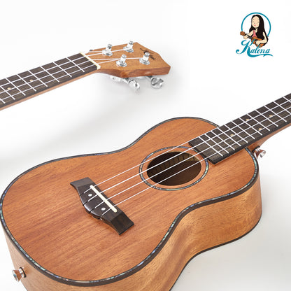 Kalena LM series Concert Mahogany Ukulele with Celluloid Binding Traditional complete set: Strings, Picks, Strap, Digital Tuner, Padded Case, Starter Guide