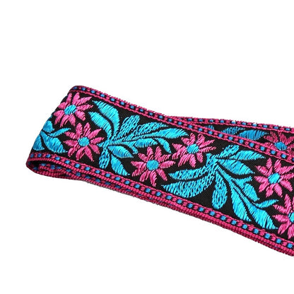 Kalena 2 Pin Guitar Strap Buckle Style Blue and Purple Flowers (jacquard band+nylon+real leather) - Kalena Instruments
