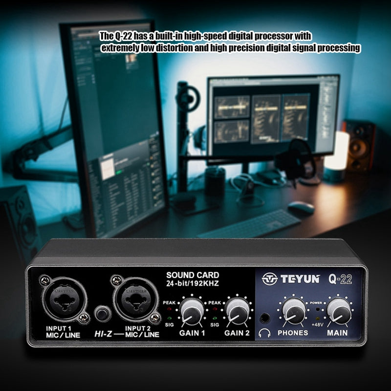 Q-22 24bit 192KHZ professional external mixer live preamplifier USB recording sound card audio interface