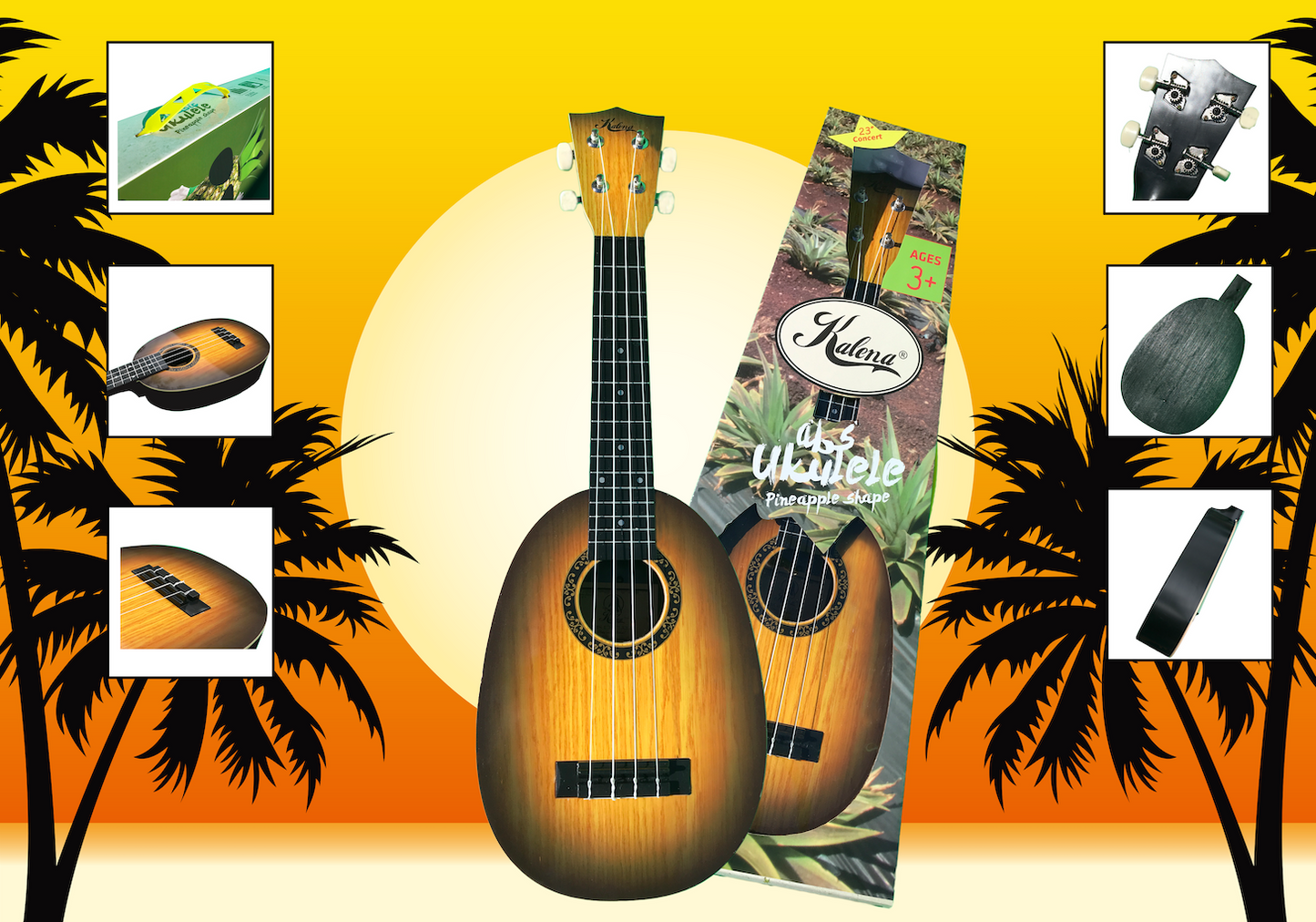 Kalena ABS Pineapple 23” Concert Ukulele with padded case - Kalena Instruments / Sunburst ABS