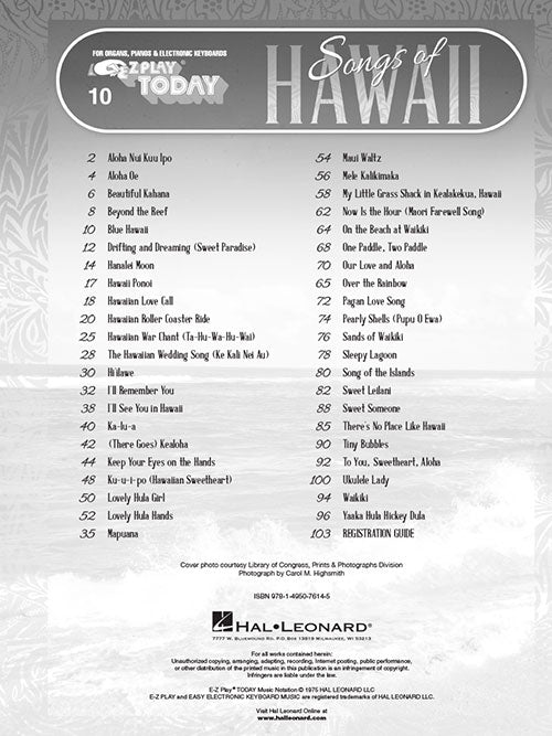 Songs of Hawaii E-Z Play Today #10