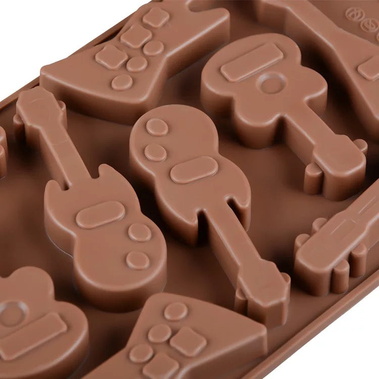 10 Cavity Silicone Chocolate Molds ukulele Bass Guitar Shaped Baking Molds Ice Cube Trays (Coffee) - Kalena
