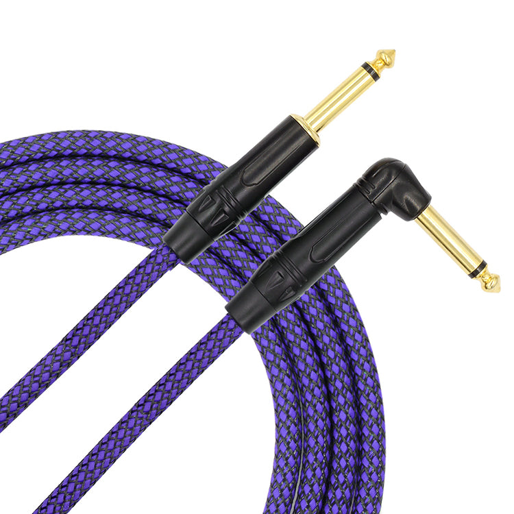 Kalena Gold-plated TS 1/4" shielded cable with one L and one straight connector and aluminum cover - Kalena Instruments / Purple & Black woven