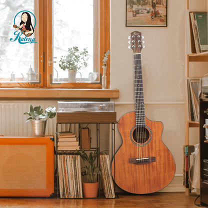 Kalena 38SMT-T6 Solid Mahogany Top Acoustic Guitar Complete Set