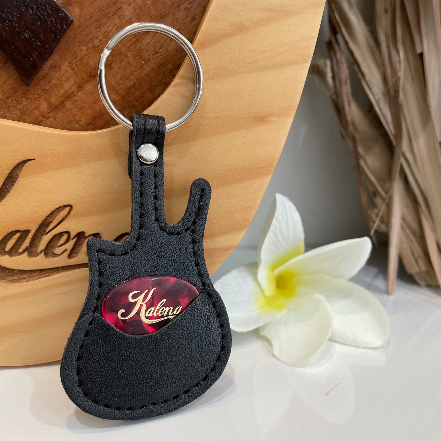 guitar shape leather pick holder keychain