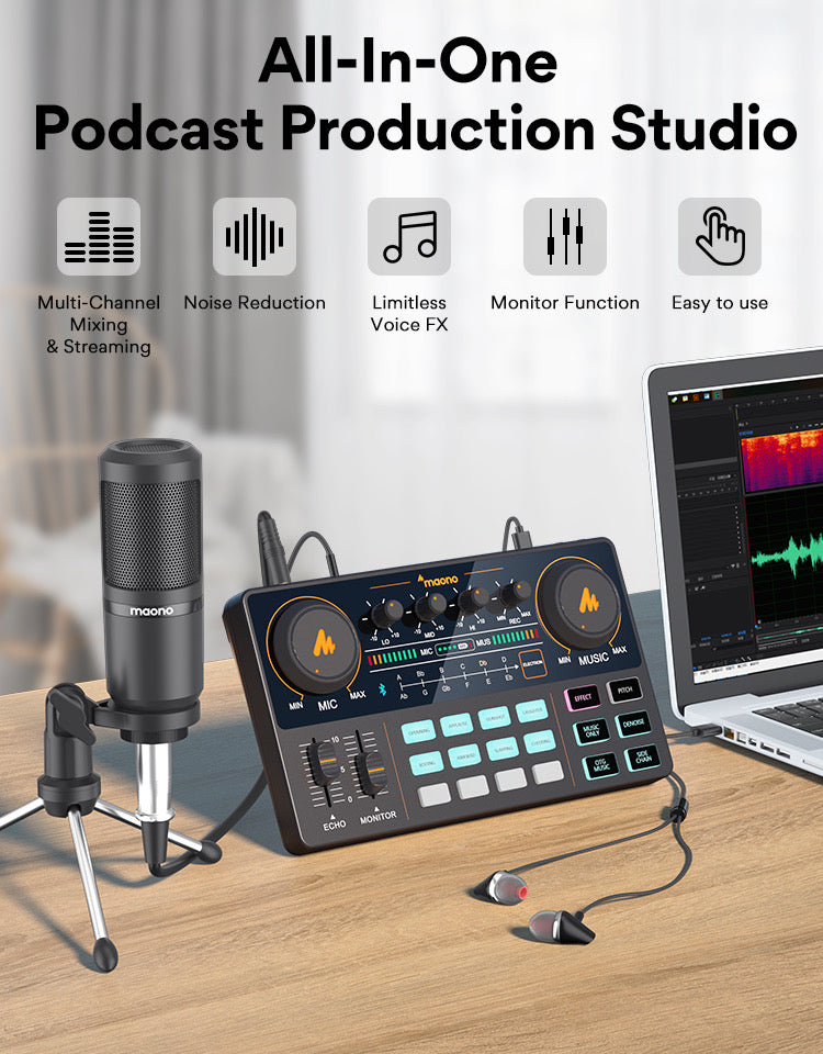 Maonocaster Lite Live sound Card Audio interface Audio Mixer With condenser Microphone Podcasting Live streaming External Sound Cards