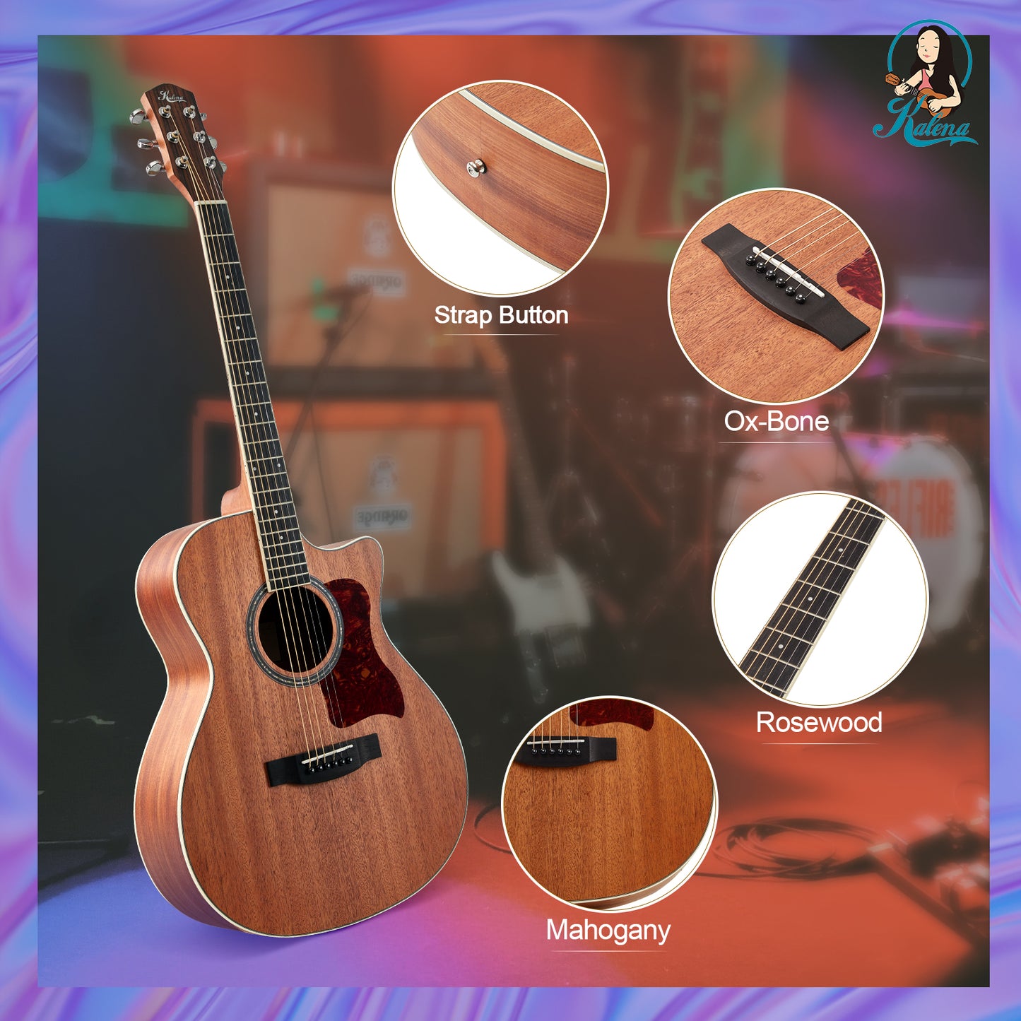 Kalena KM41 Mahogany 41 inch Acoustic Guitar Complete Set