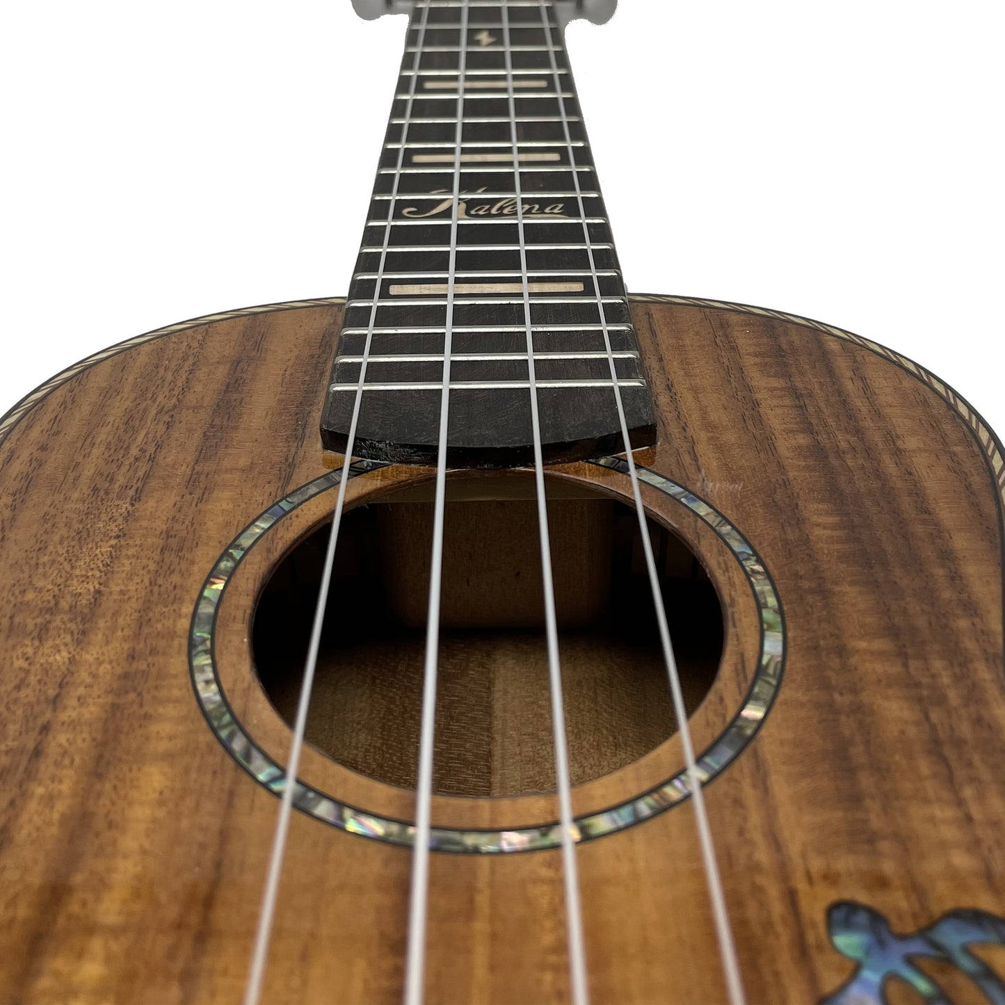 Kalena Concert Ukulele Solid Acacia Top Turtle Abalone Shell inlay high gloss Complete Set: Strings, Picks, Strap, Digital Tuner, Padded Case, Starter Guide