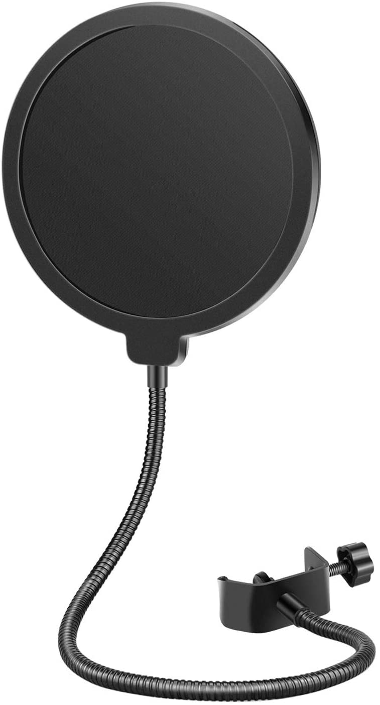 Professional Microphone Pop Filter Shield Dual Layered Wind Pop Screen With A Flexible 360 Degree Gooseneck Clip Stabilizing Arm