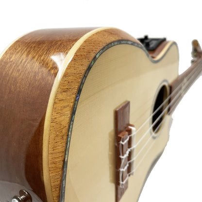 Kalena Tenor Ukulele Performance Series Solid Spruce Top Cutaway Armrest EQ Pickup Complete Set: Strings, Picks, Strap, Digital Tuner, Padded Case, Starter Guide